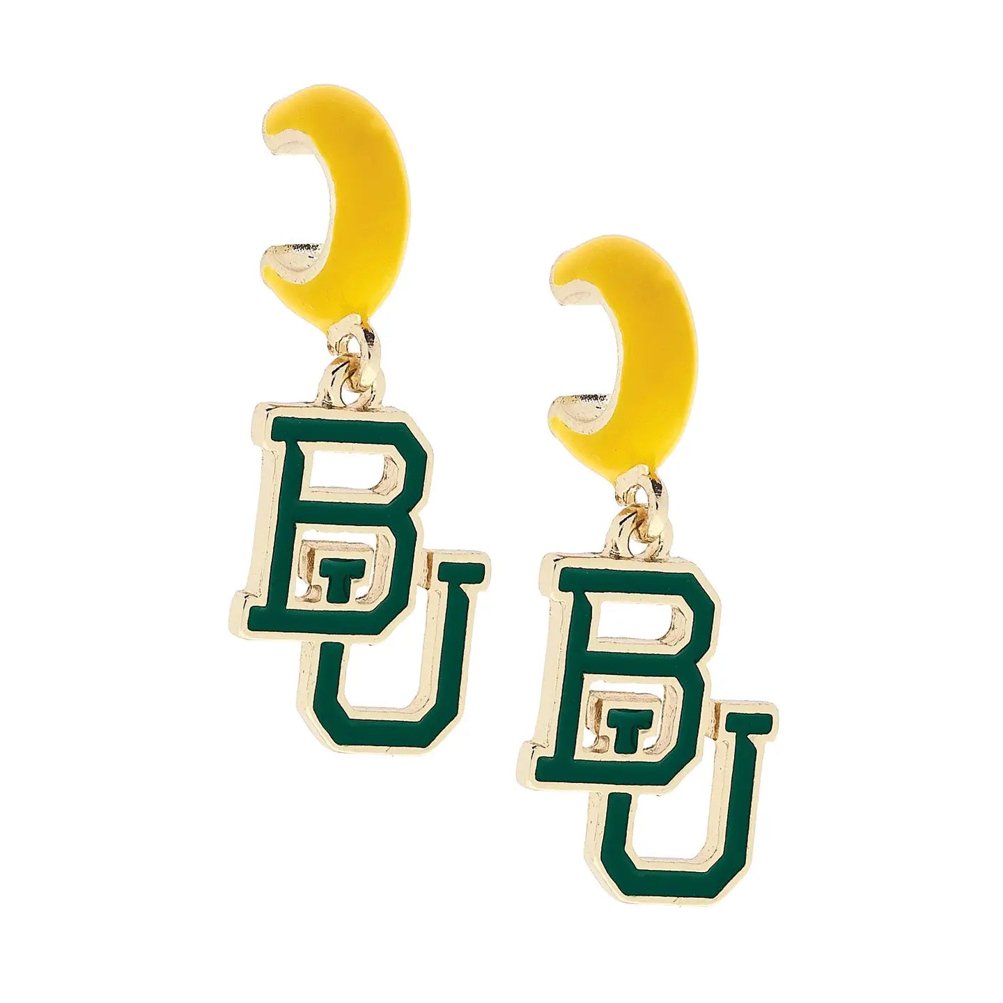 Canvas Style Baylor Bears Enamel Logo Huggie Hoop Earrings in Shiny Gold-Earrings-Canvas Style-Deja Nu Boutique, Women's Fashion Boutique in Lampasas, Texas