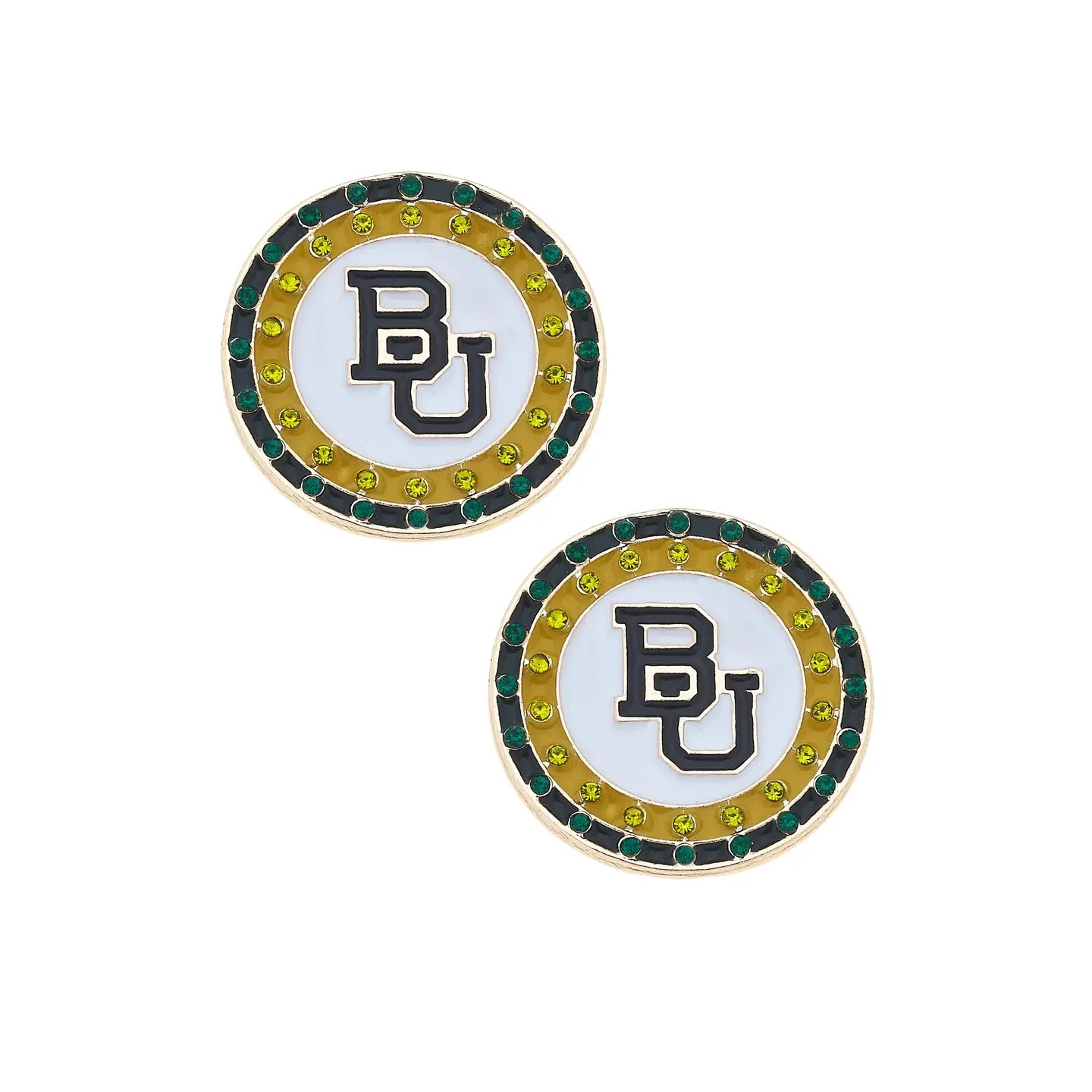 Canvas Style Baylor Bears Pave Disc Stud Earrings in Green/Gold-Earrings-Canvas Style-Deja Nu Boutique, Women's Fashion Boutique in Lampasas, Texas