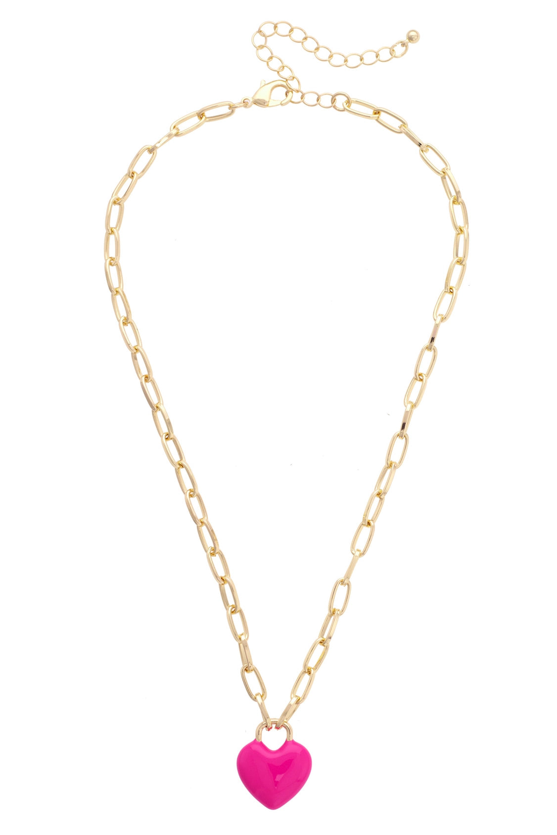 Canvas Style Bowen Puffy Heart Enamel Padlock Necklace in Fuchsia-charm necklace-Canvas Style-Deja Nu Boutique, Women's Fashion Boutique in Lampasas, Texas