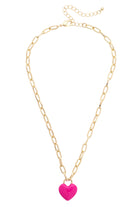 Canvas Style Bowen Puffy Heart Enamel Padlock Necklace in Fuchsia-charm necklace-Canvas Style-Deja Nu Boutique, Women's Fashion Boutique in Lampasas, Texas