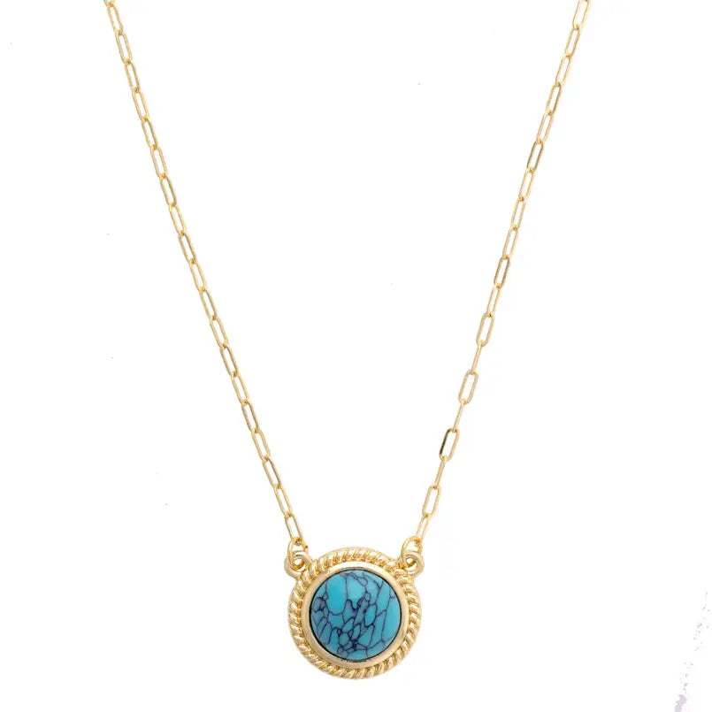 Canvas Style Casey Turquoise Cabochon Necklace in Shiny Gold – Minimal Western-Necklaces-Canvas Style-Deja Nu Boutique, Women's Fashion Boutique in Lampasas, Texas