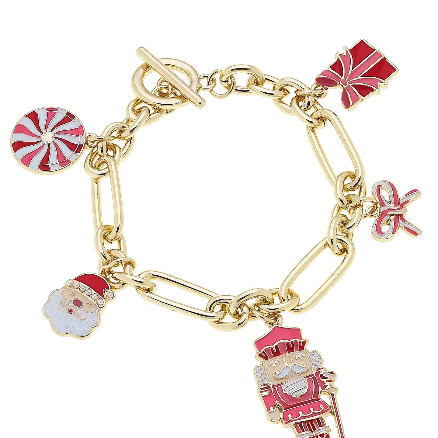 Canvas Style Cheer Enamel Charm Bracelet in Red, Pink and White-charm bracelet-Canvas Style-Deja Nu Boutique, Women's Fashion Boutique in Lampasas, Texas