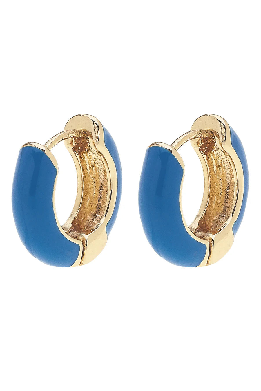 Canvas Style Cici Enamel Huggie Hoops in Blue Shiny Gold Plated-charm earring-Canvas Style-Deja Nu Boutique, Women's Fashion Boutique in Lampasas, Texas