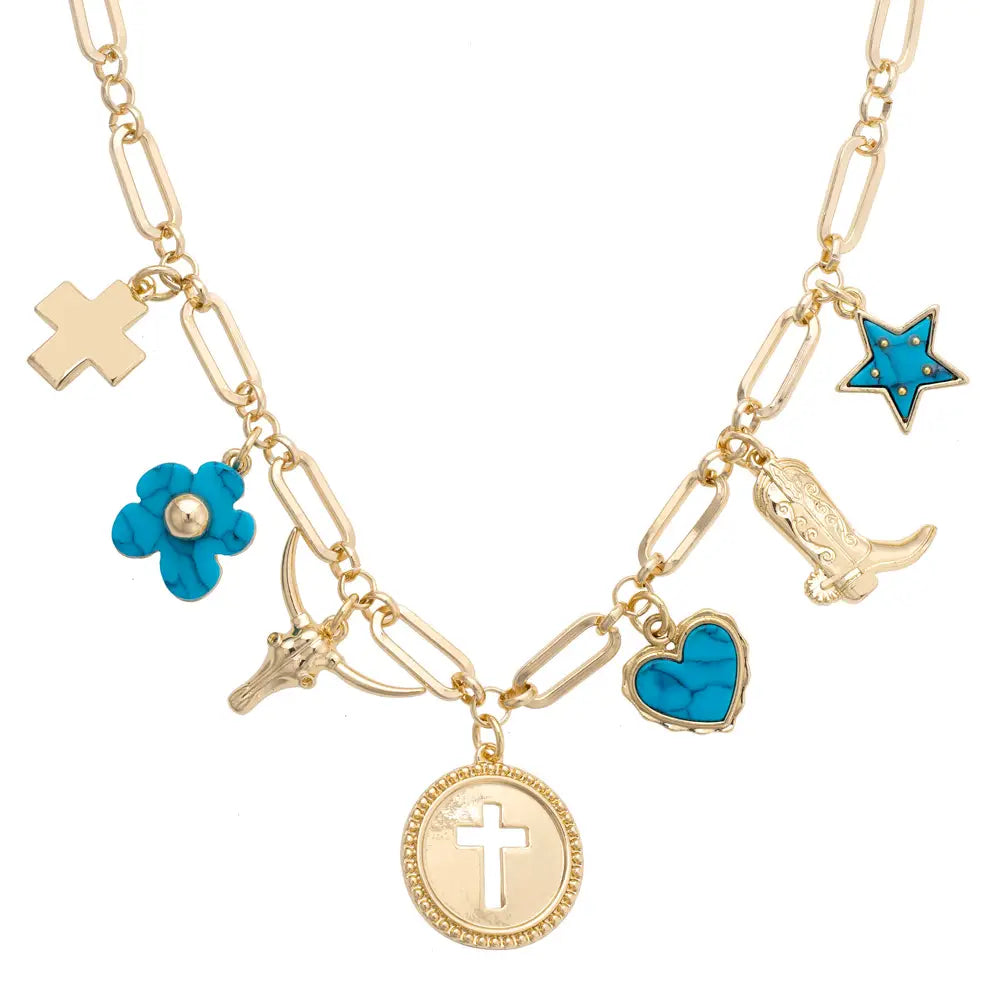 Canvas Style Cowboy Church Charm Necklace in Shiny Gold-charm necklace-Canvas Style-Deja Nu Boutique, Women's Fashion Boutique in Lampasas, Texas