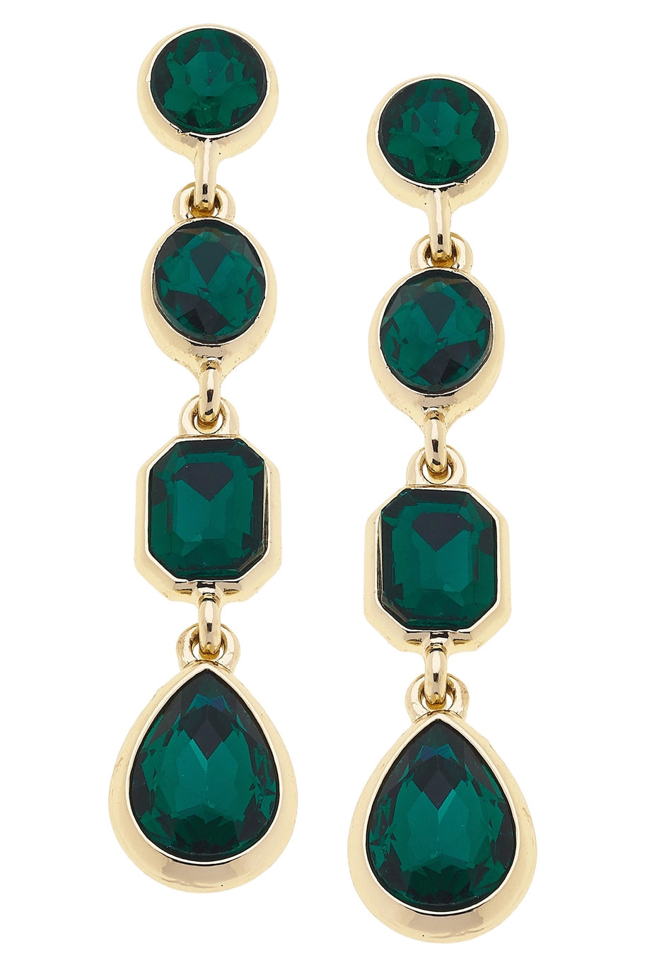 Canvas Style Daphne Linked Rhinestone Earrings in Emerald-Earrings-Canvas Style-Deja Nu Boutique, Women's Fashion Boutique in Lampasas, Texas
