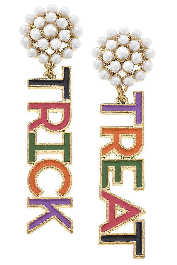 Canvas Style Halloween Enamel "Trick or Treat" Statement Earrings – Multi-Earrings-Canvas Style-Deja Nu Boutique, Women's Fashion Boutique in Lampasas, Texas