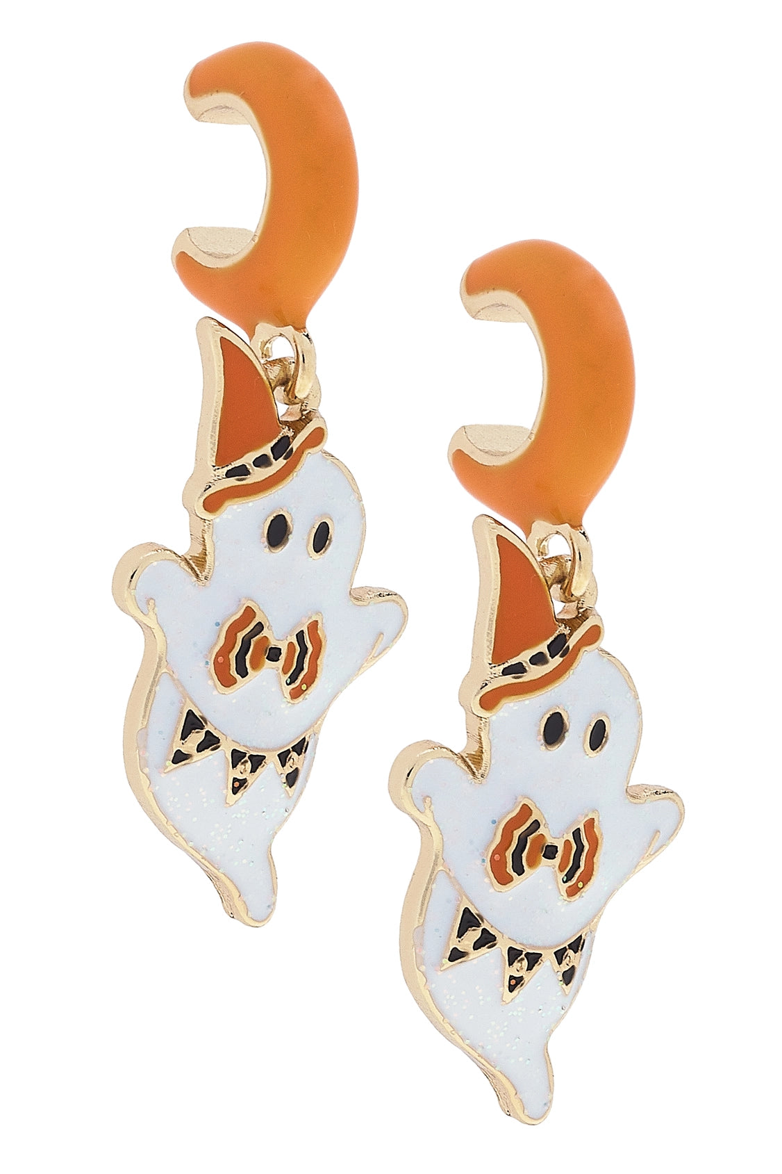 Canvas Style Halloween Ghost Huggie Hoop Earrings in Orange & Gold-huggie earring-Canvas Style-Deja Nu Boutique, Women's Fashion Boutique in Lampasas, Texas