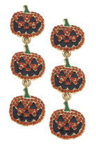 Canvas Style Halloween Jack-O-Lantern Triple Drop Earrings in Worn Gold-Earrings-Canvas Style-Deja Nu Boutique, Women's Fashion Boutique in Lampasas, Texas