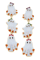 Canvas Style Halloween Linked Enamel Ghost Earrings In 18K Gold Plated White Dangle Studs-Halloween Earrings-Canvas Style-Deja Nu Boutique, Women's Fashion Boutique in Lampasas, Texas