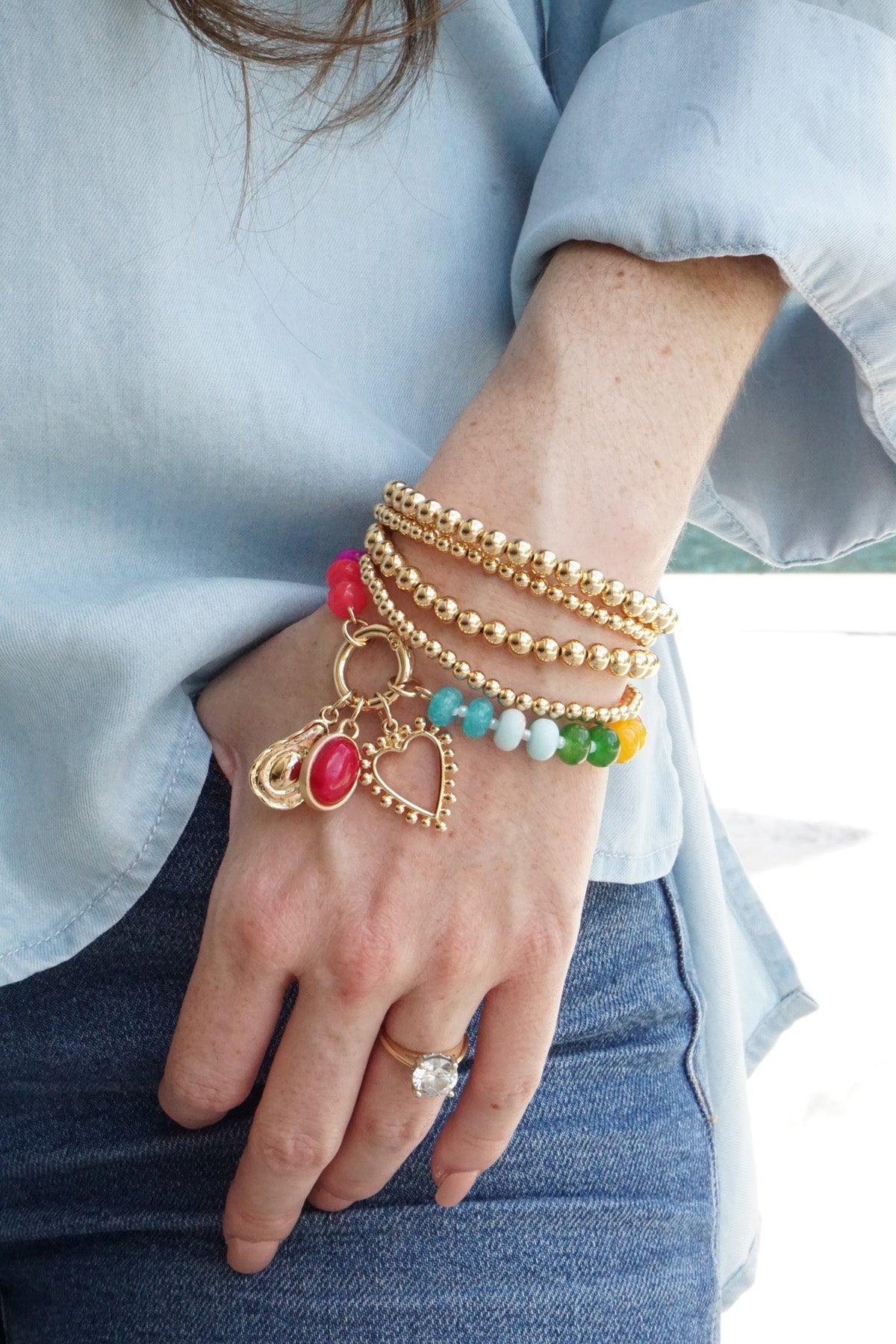 Canvas Style Lucy Gemstone Beaded Charm Bracelet In Rainbow Multi 18K Gold-Plated-charm bracelet-Canvas Style-Deja Nu Boutique, Women's Fashion Boutique in Lampasas, Texas