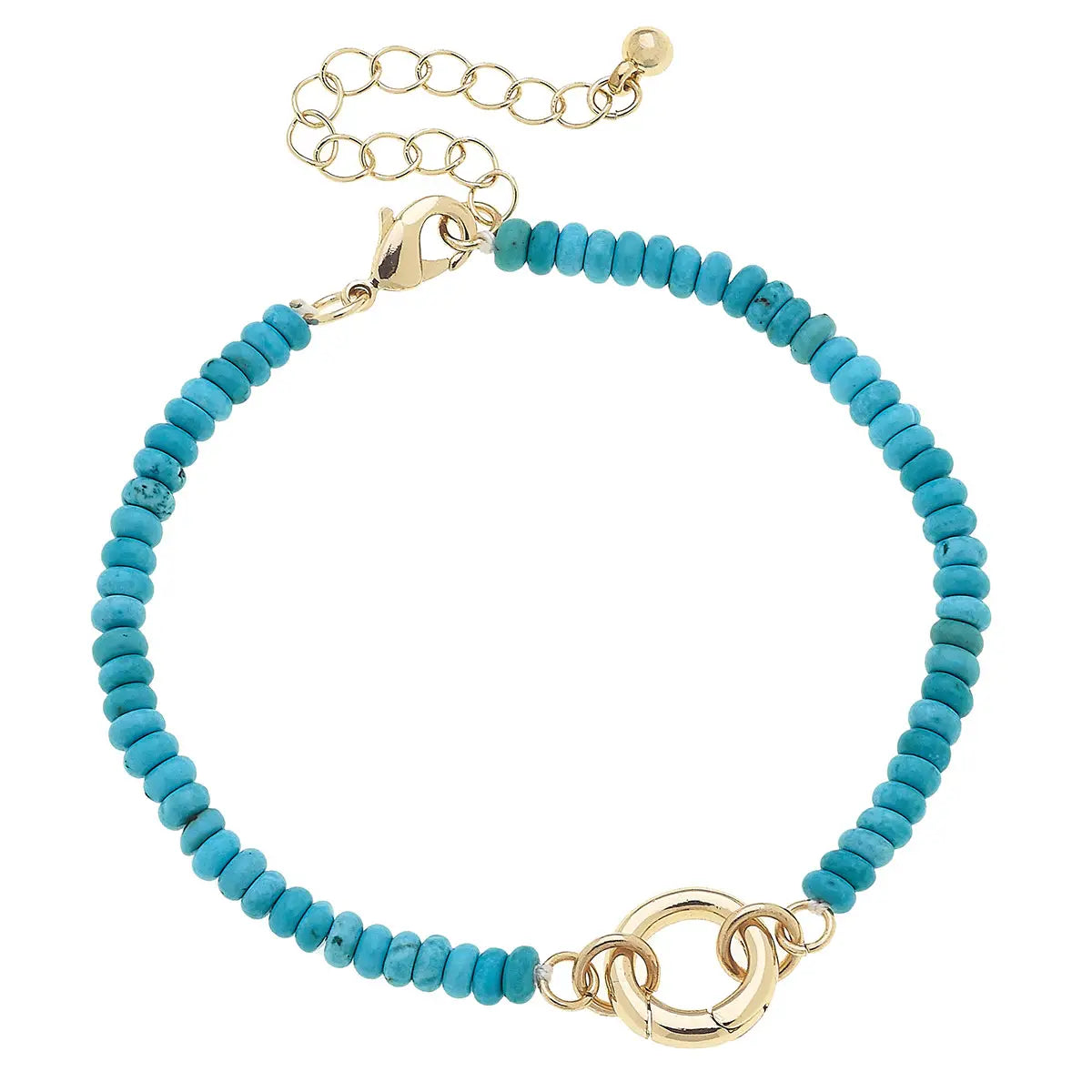 Canvas Style Lucy Turquoise Gemstone Beaded Charm Bracelet In18K Gold Plated-charm bracelet-Canvas Style-Deja Nu Boutique, Women's Fashion Boutique in Lampasas, Texas