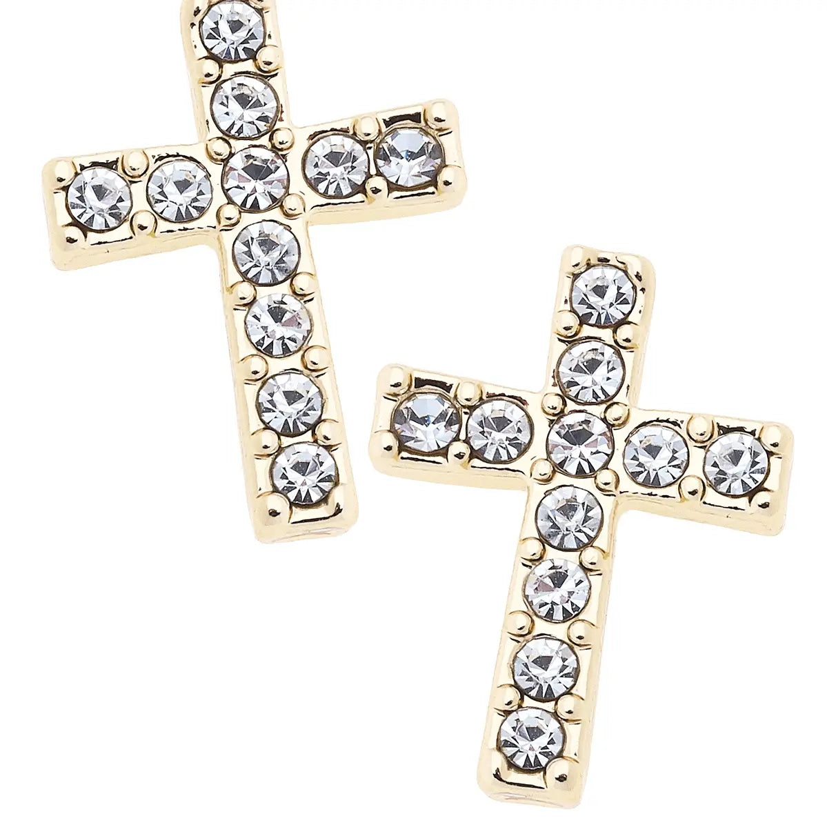 Canvas Style Mabel Pave Cross Stud Earrings in Shiny Gold-Earrings-Canvas Style-Deja Nu Boutique, Women's Fashion Boutique in Lampasas, Texas