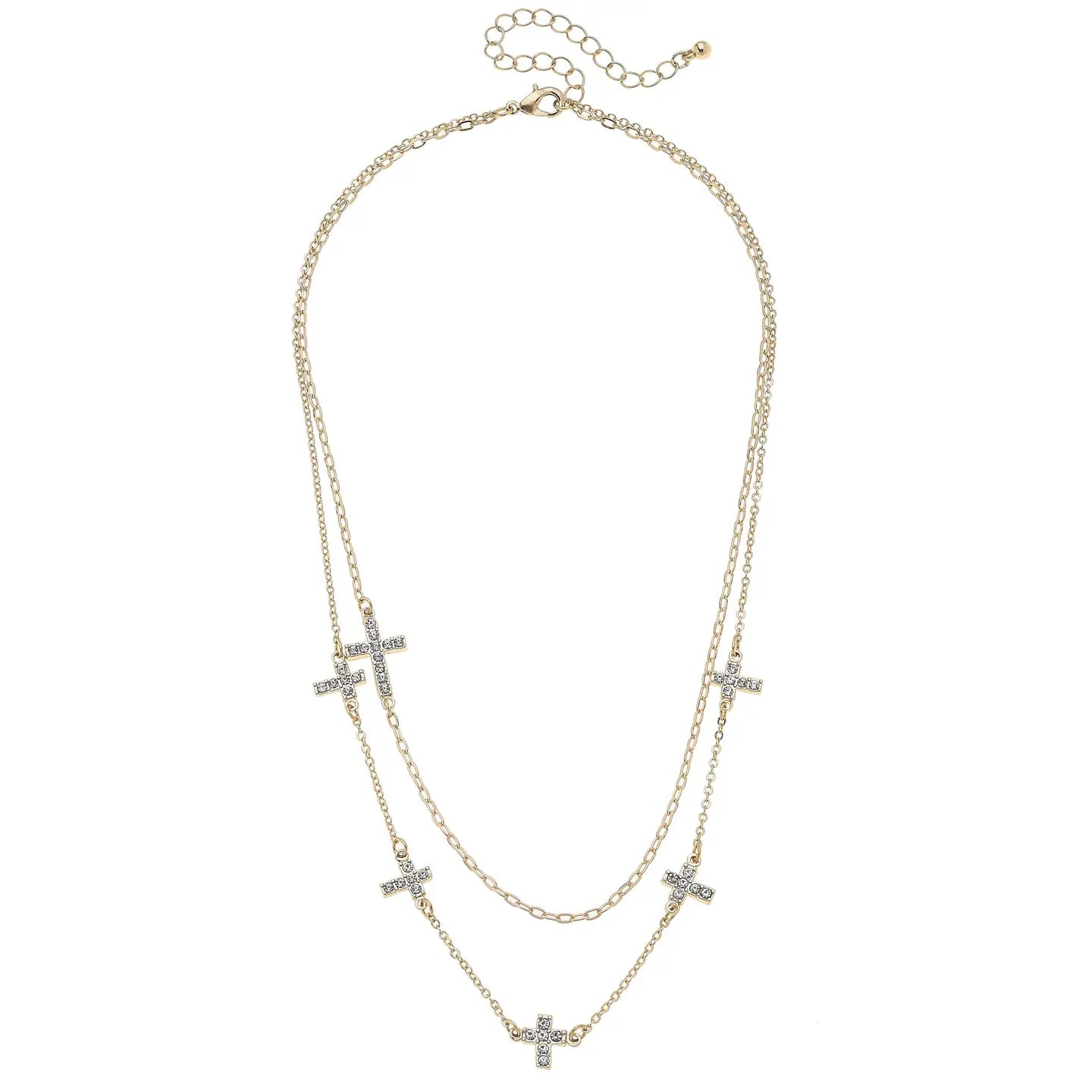 Canvas Style Mabel Pave Multi Cross Layered Necklace in Shiny Gold-Necklaces-Canvas Style-Deja Nu Boutique, Women's Fashion Boutique in Lampasas, Texas