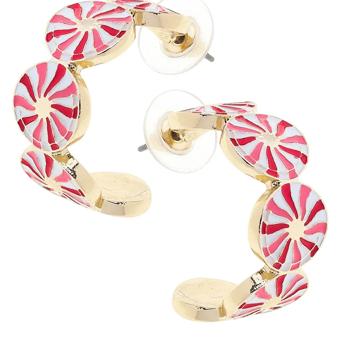 Canvas Style Peppermint Hoop Earrings in Red & White-Earrings-Canvas Style-Deja Nu Boutique, Women's Fashion Boutique in Lampasas, Texas