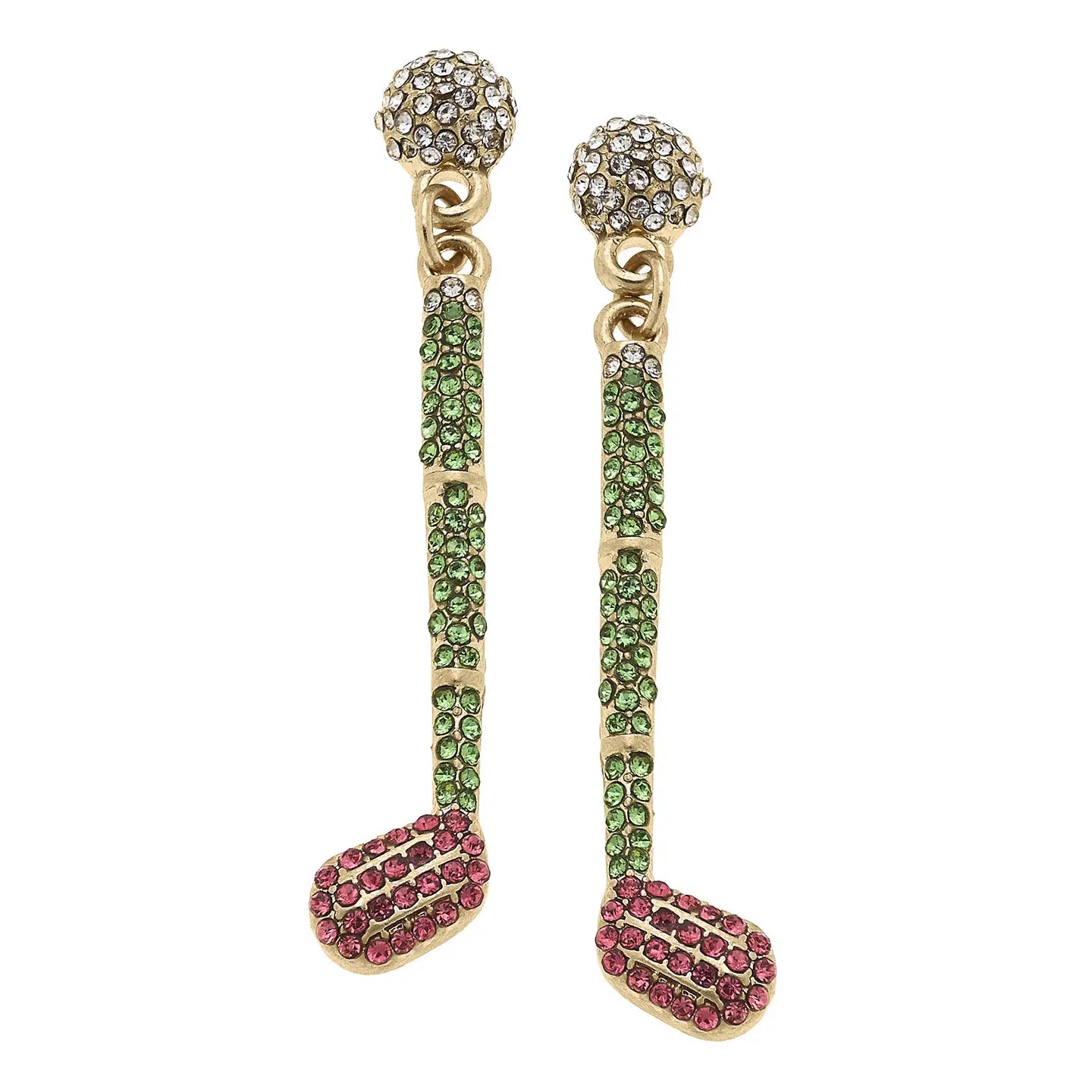 ⛳ Canvas Style Practice Swing Pavé Golf Club Earrings – Pink & Green-Earrings-Canvas Style-Deja Nu Boutique, Women's Fashion Boutique in Lampasas, Texas