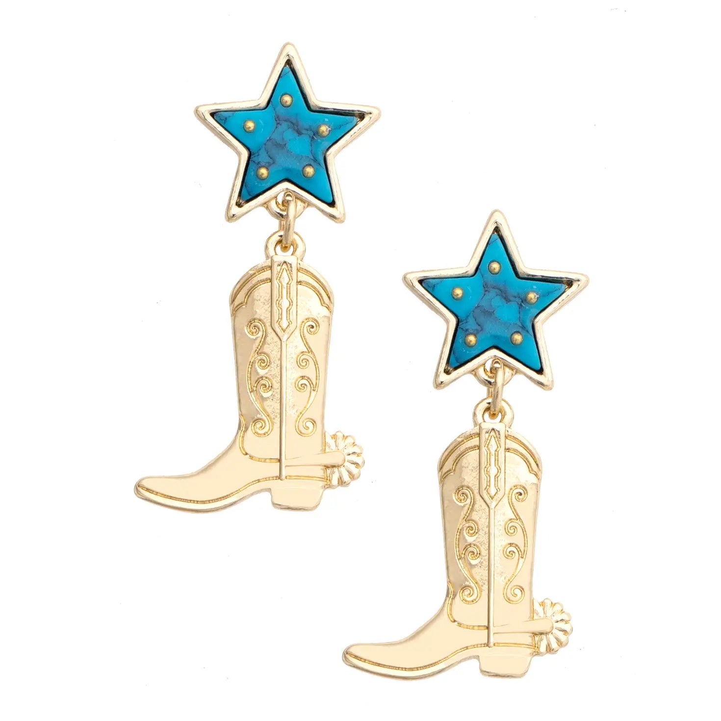 Canvas Style Starlight Drop Boot Earrings in Shiny Gold-Earrings-Canvas Style-Deja Nu Boutique, Women's Fashion Boutique in Lampasas, Texas