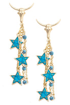 Canvas Style Steer Skull Star Drop Earrings in Turquoise & Gold – Western Statement-charm earrings-Canvas Style-Deja Nu Boutique, Women's Fashion Boutique in Lampasas, Texas
