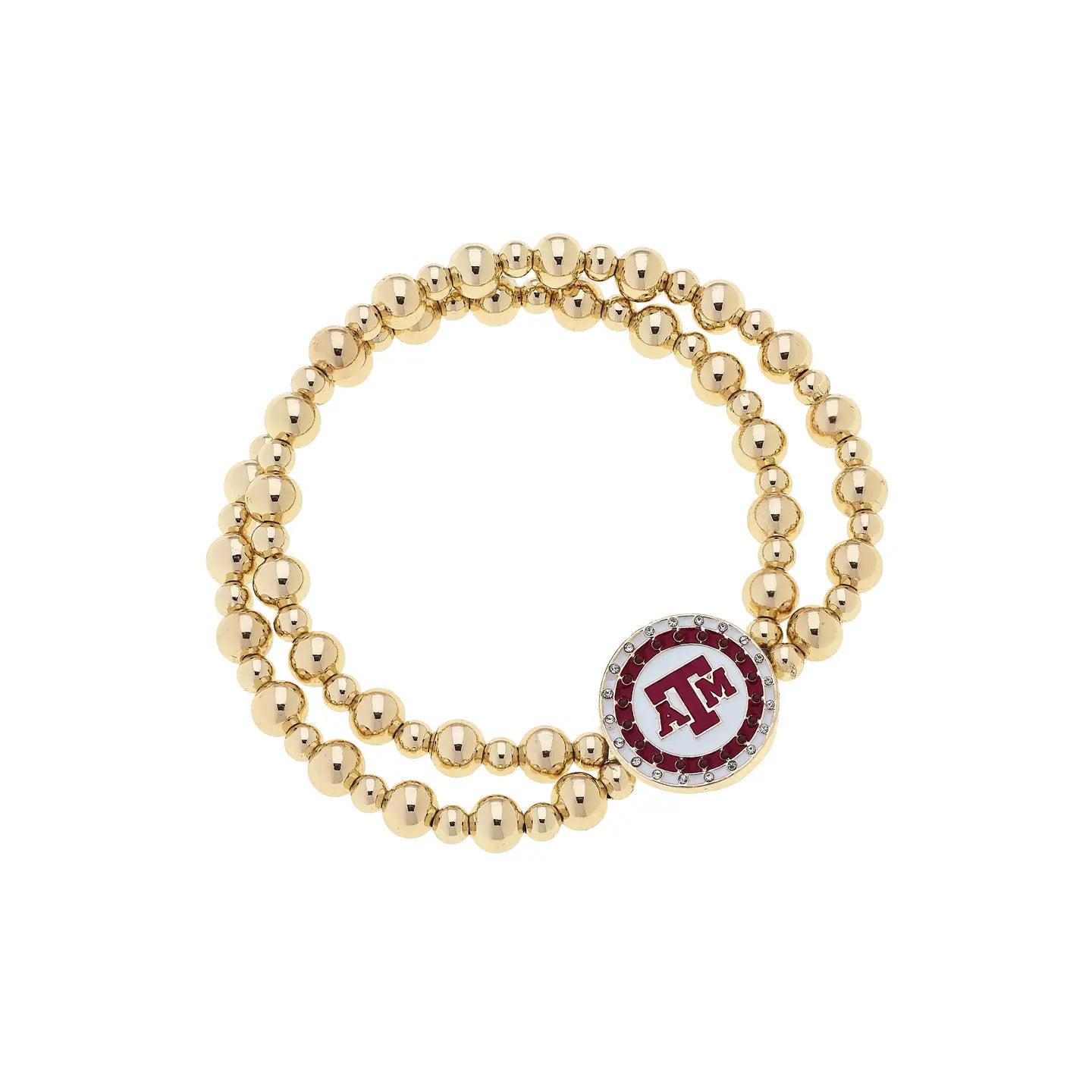 Canvas Style Texas A&M Aggies Pave Disc 2 Row Ball Bead Stretch Bracelet in Shiny Gold-Bracelets-Canvas Style-Deja Nu Boutique, Women's Fashion Boutique in Lampasas, Texas