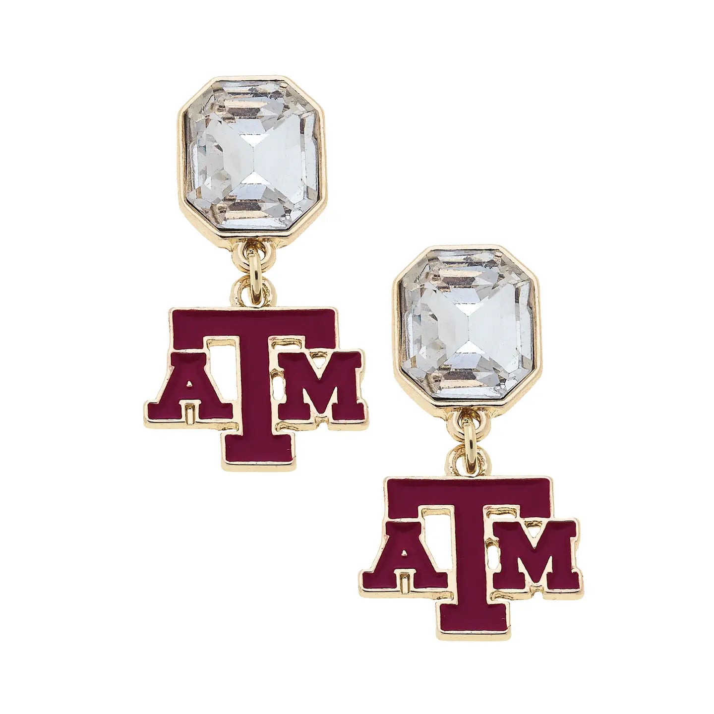 Canvas Style Texas A&M Aggies Rhinestone Enamel Logo Earrings – Maroon & Gold, 1.5" Drop-Earrings-Canvas Style-Deja Nu Boutique, Women's Fashion Boutique in Lampasas, Texas