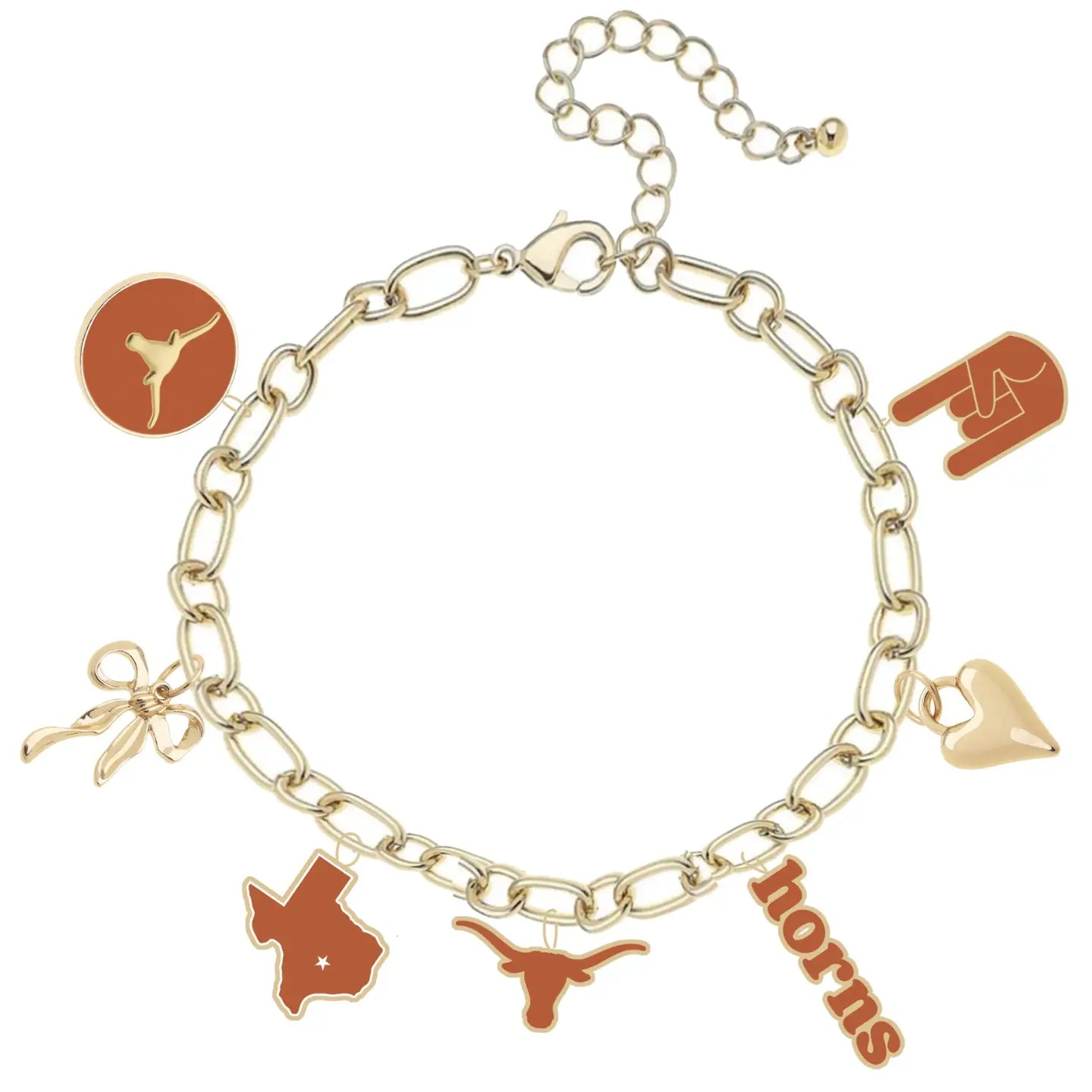 Canvas Style Texas Longhorns Enamel Icons Charm Bracelet in Shiny Gold-charm bracelet-Canvas Style-Deja Nu Boutique, Women's Fashion Boutique in Lampasas, Texas