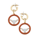 Canvas Style Texas Longhorns Logo Medallion Drop Hoop Earrings in Shiny Gold – 2" Length-Earrings-Canvas Style-Deja Nu Boutique, Women's Fashion Boutique in Lampasas, Texas