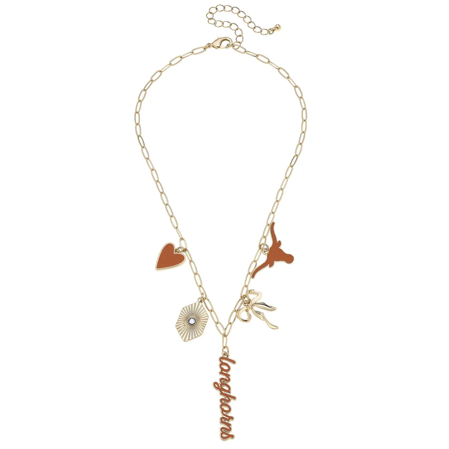 Canvas Style Texas Longhorns Paper Clip Charm Collector Necklace in Shiny Gold-charm necklace-Canvas Style-Deja Nu Boutique, Women's Fashion Boutique in Lampasas, Texas