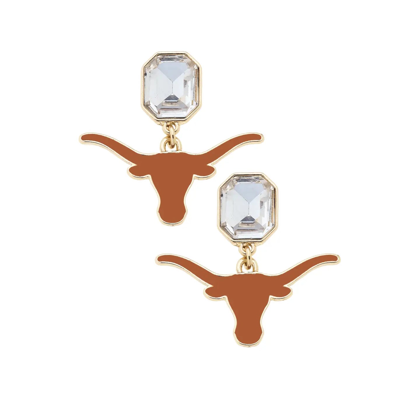 Canvas Style Texas Longhorns Rhinestone Enamel Logo Earrings in Burnt Orange-Earrings-Canvas Style-Deja Nu Boutique, Women's Fashion Boutique in Lampasas, Texas