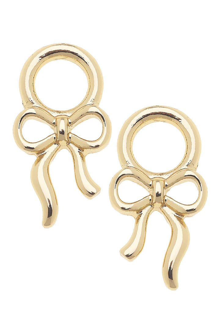 Canvas Style Tied Bow Huggie Charms In Shiny Gold, Set of 2-charm earrings-Canvas Style-Deja Nu Boutique, Women's Fashion Boutique in Lampasas, Texas