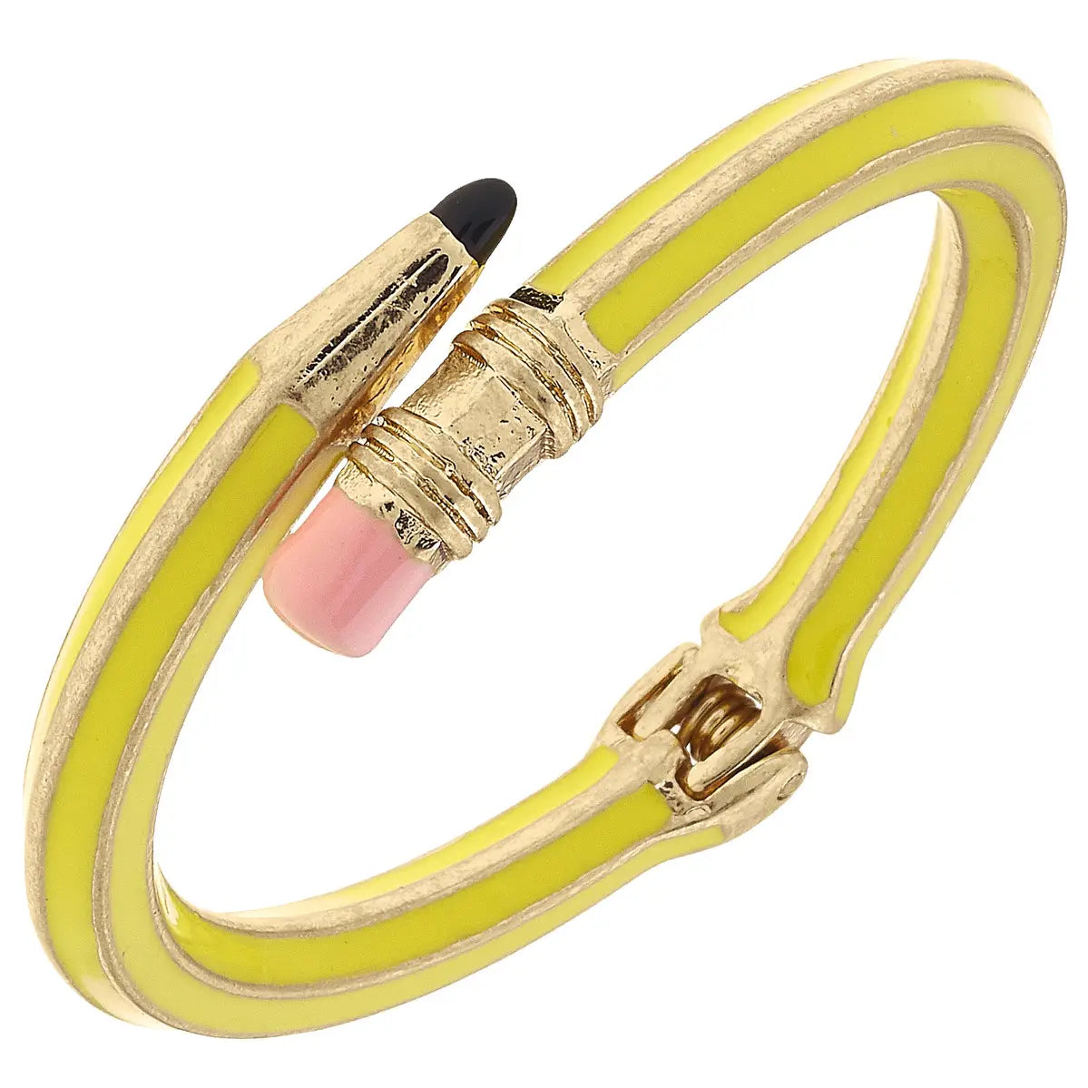 Canvas Style #2 Pencil Enamel Hinge Bangle in Yellow & Gold-Bracelets-Canvas Style-Deja Nu Boutique, Women's Fashion Boutique in Lampasas, Texas