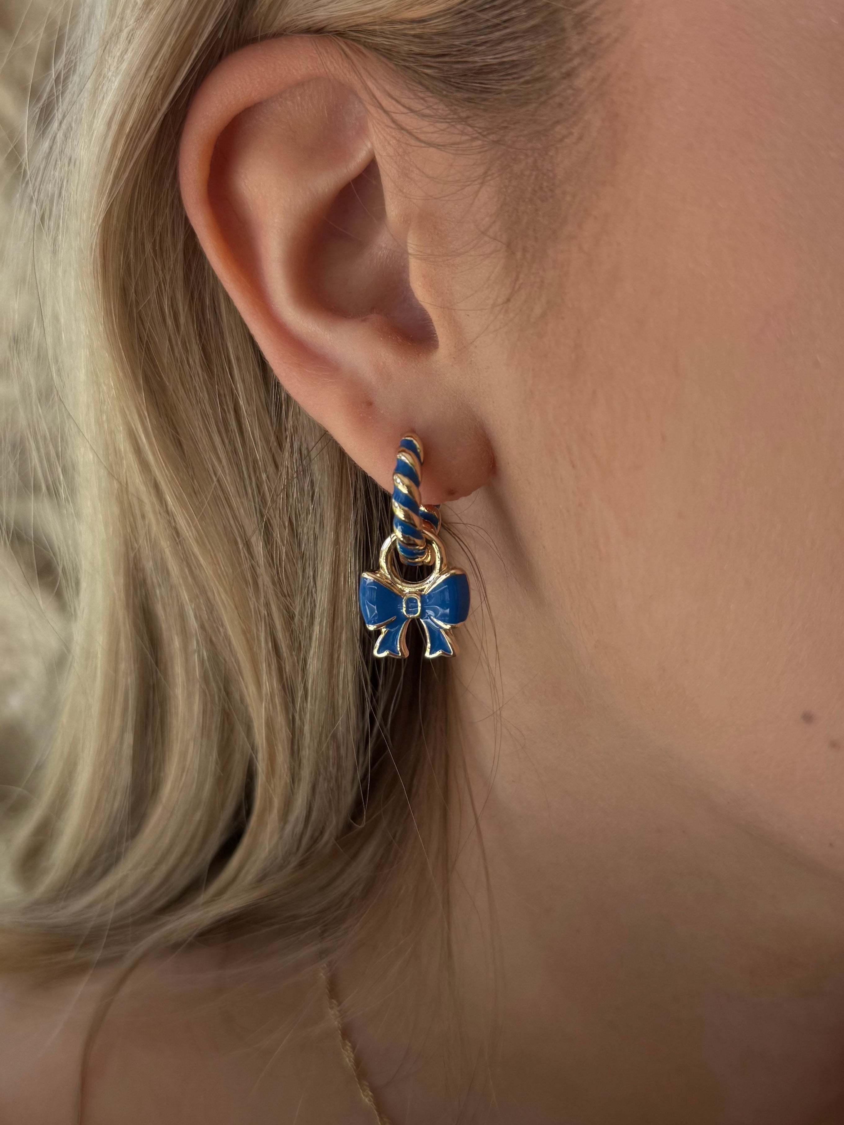 Canvas Style Amber Twisted Blue Enamel Huggie Hoops In Shiny Gold Plated-charm earring-Canvas Style-Deja Nu Boutique, Women's Fashion Boutique in Lampasas, Texas