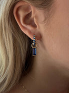 Canvas Style Baguette Blue Huggie Charms In Shiny Gold Plated (Set of 2)-charm earring-Canvas Style-Deja Nu Boutique, Women's Fashion Boutique in Lampasas, Texas