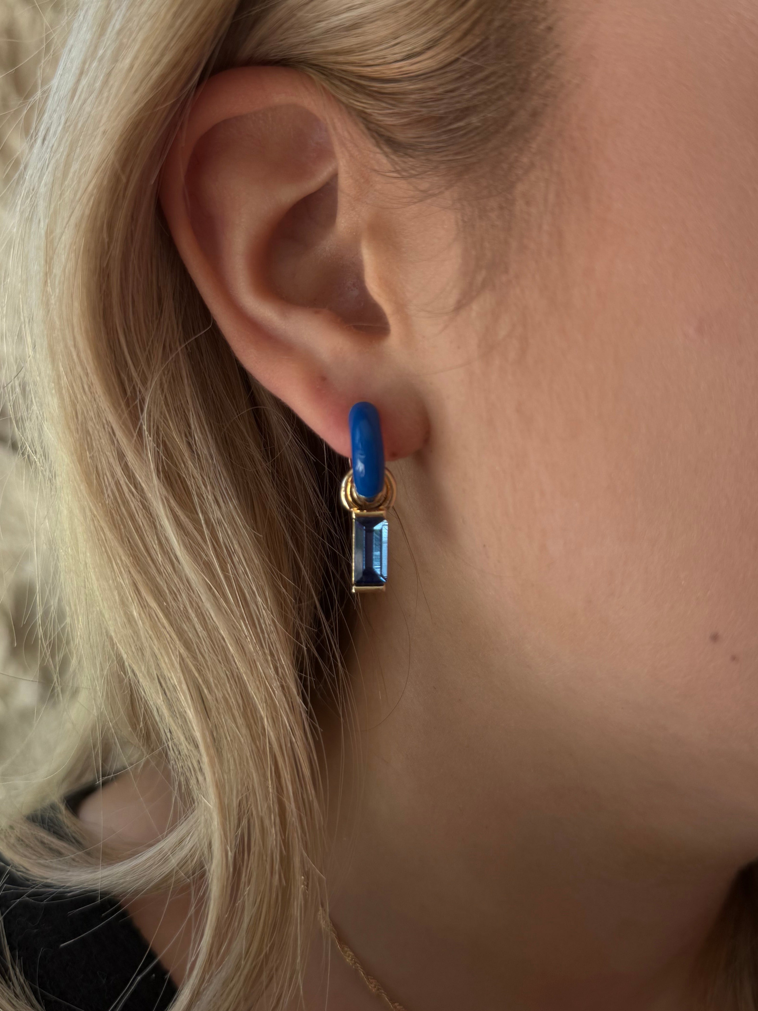 Canvas Style Baguette Blue Huggie Charms In Shiny Gold Plated (Set of 2)-charm earring-Canvas Style-Deja Nu Boutique, Women's Fashion Boutique in Lampasas, Texas