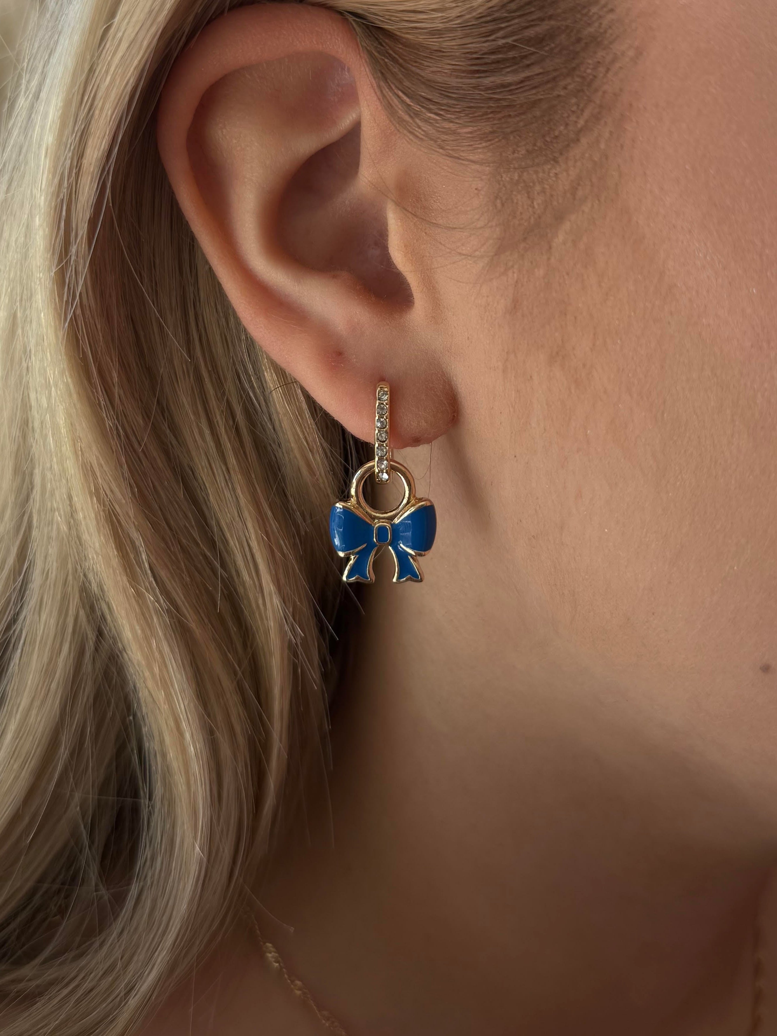 Canvas Style Blue Enamel Bow Huggie Charms In Shiny Gold Plated (Set of 2)-charm earring-Canvas Style-Deja Nu Boutique, Women's Fashion Boutique in Lampasas, Texas