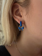 Canvas Style Cici Enamel Huggie Hoops in Blue Shiny Gold Plated-charm earring-Canvas Style-Deja Nu Boutique, Women's Fashion Boutique in Lampasas, Texas