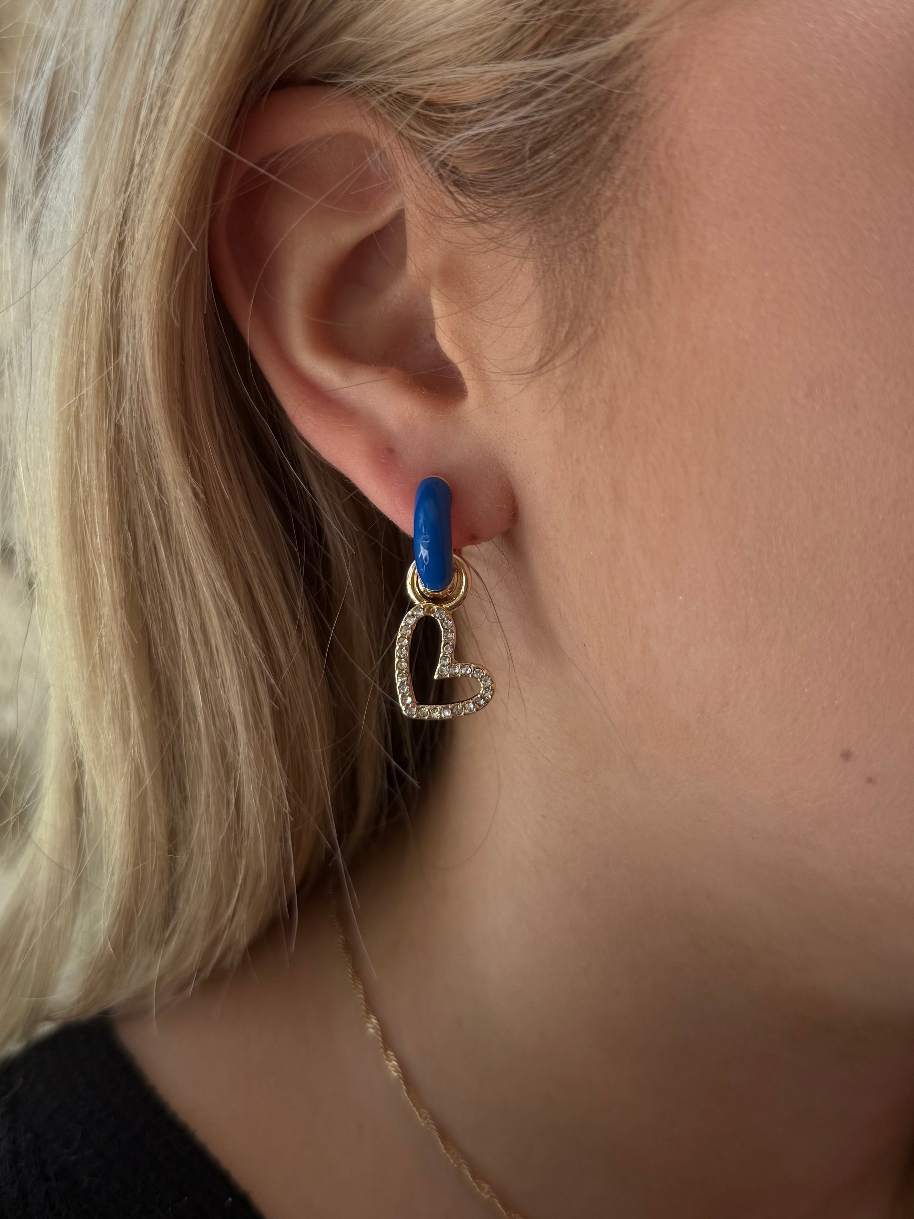Canvas Style Cici Enamel Huggie Hoops in Blue Shiny Gold Plated-charm earring-Canvas Style-Deja Nu Boutique, Women's Fashion Boutique in Lampasas, Texas
