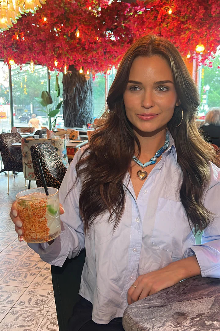 Canvas Style Gabby Puffy Heart Scarf Necklace in Aqua & White-Scarf Necklace-Canvas Style-Deja Nu Boutique, Women's Fashion Boutique in Lampasas, Texas