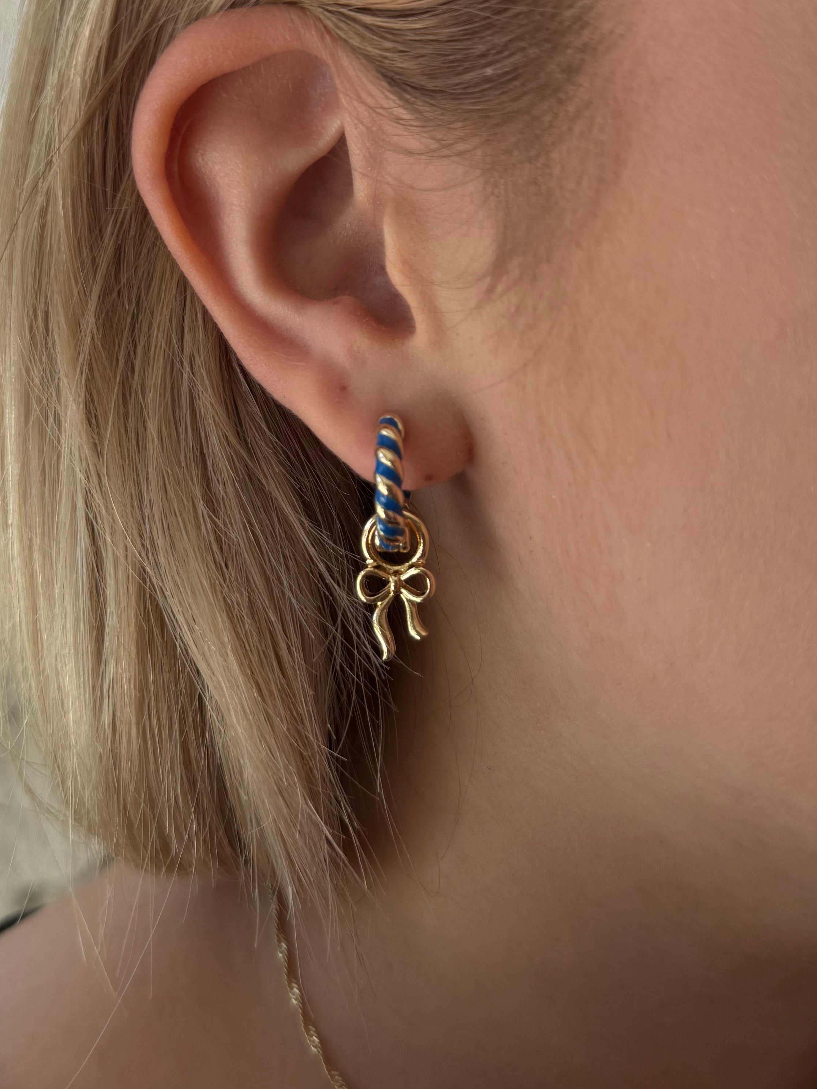 Canvas Style Tied Bow Huggie Charms In Shiny Gold, Set of 2-charm earrings-Canvas Style-Deja Nu Boutique, Women's Fashion Boutique in Lampasas, Texas