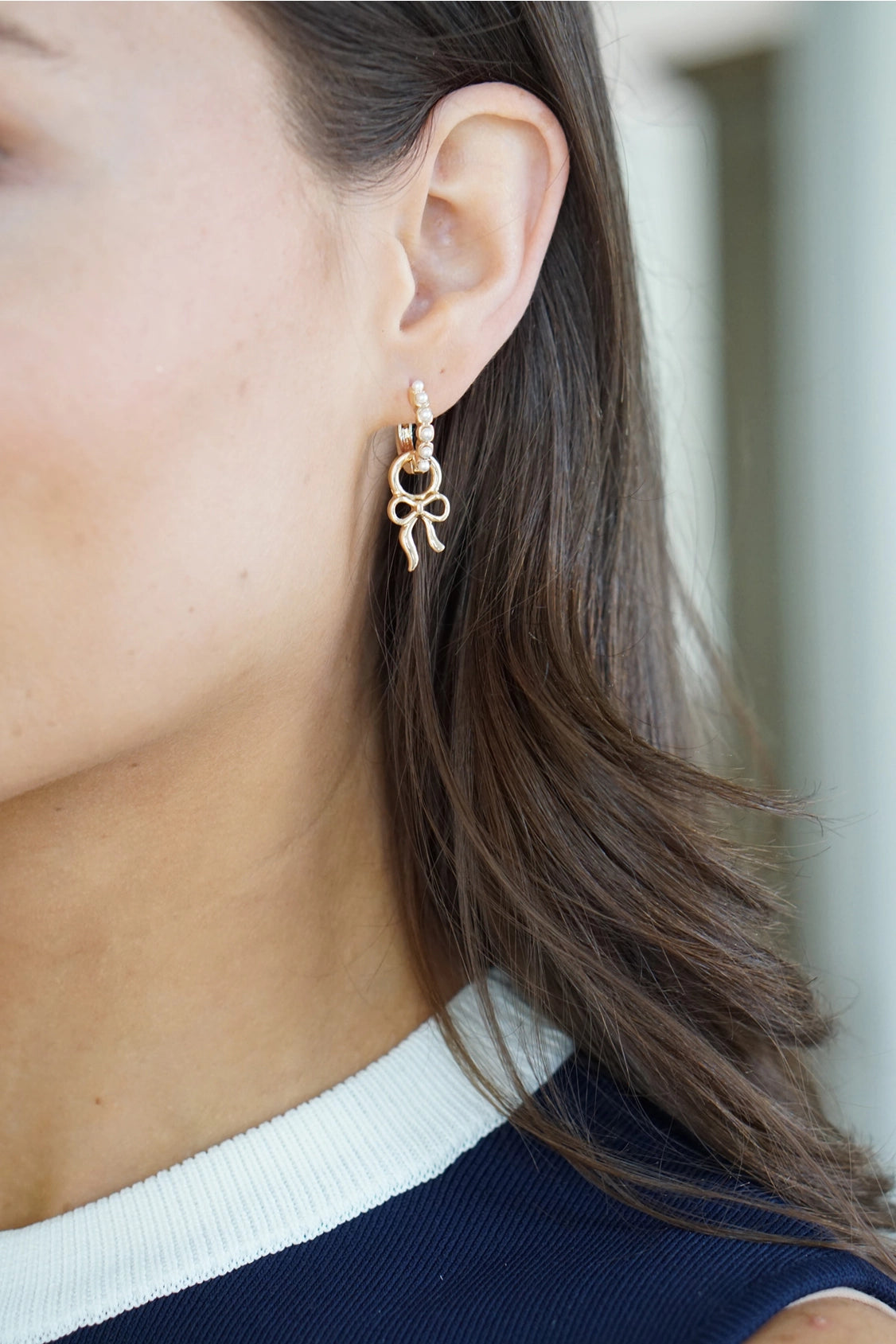 Canvas Style Tied Bow Huggie Charms In Shiny Gold, Set of 2-charm earrings-Canvas Style-Deja Nu Boutique, Women's Fashion Boutique in Lampasas, Texas