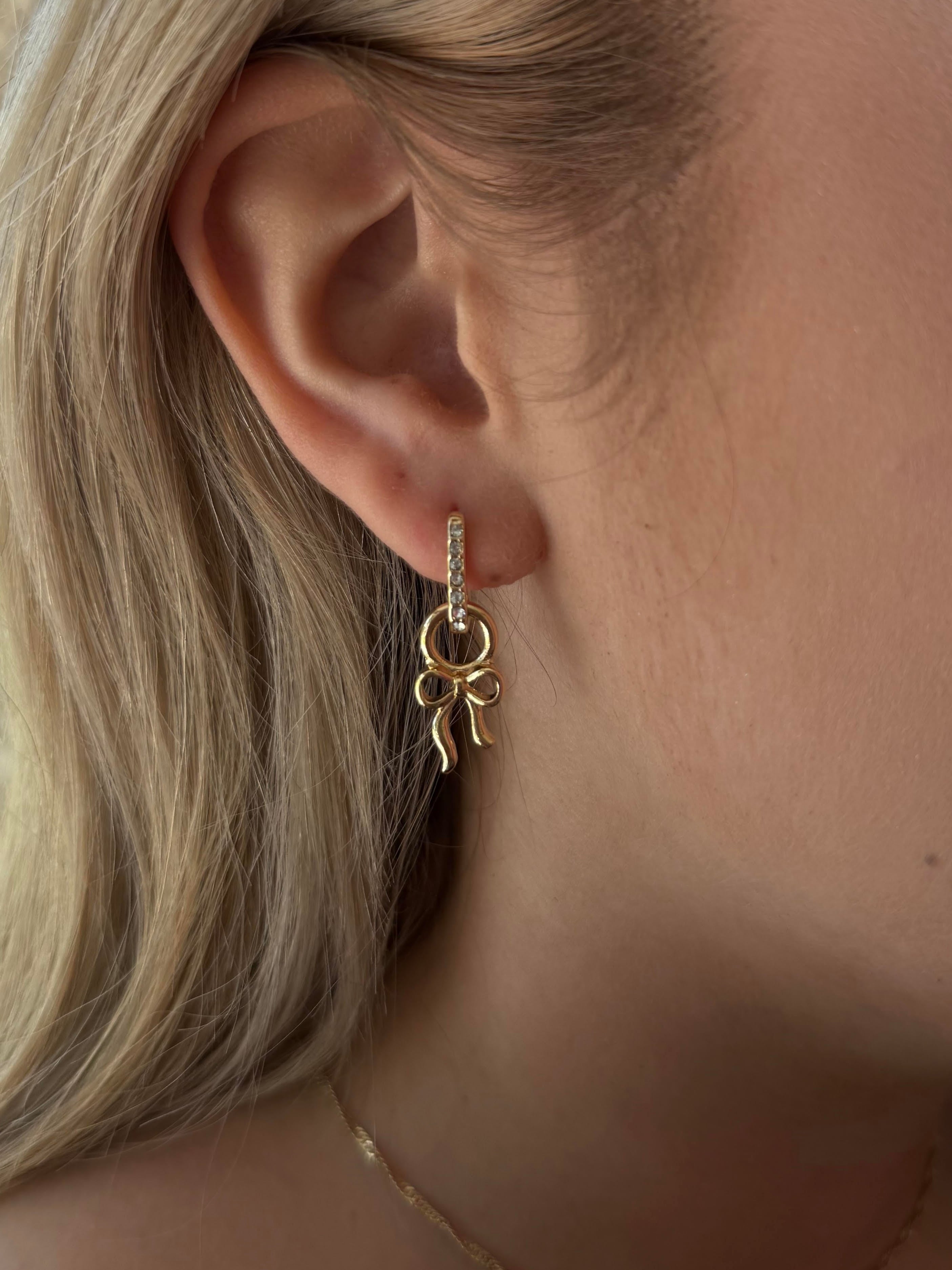 Canvas Style Tied Bow Huggie Charms In Shiny Gold, Set of 2-charm earrings-Canvas Style-Deja Nu Boutique, Women's Fashion Boutique in Lampasas, Texas