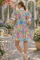 Entro Bright Floral Puff Sleeve Mini Dress-mini dress-Entro-Deja Nu Boutique, Women's Fashion Boutique in Lampasas, Texas