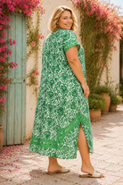 Umgee Plus Green Abstract Two Tone Print Midi Dress-Curvy/Plus Dresses-Umgee-Deja Nu Boutique, Women's Fashion Boutique in Lampasas, Texas