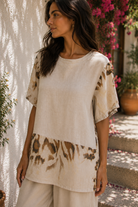 Tempo Paris Beige Cheetah Linen Tunic-Tops-Tempo Paris-Deja Nu Boutique, Women's Fashion Boutique in Lampasas, Texas
