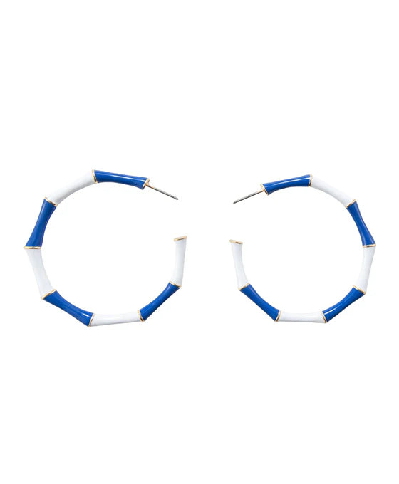 Chic & Cool Enamel Color-block Hoop Earrings – Royal Blue & White-Earrings-Chic & Cool-Deja Nu Boutique, Women's Fashion Boutique in Lampasas, Texas