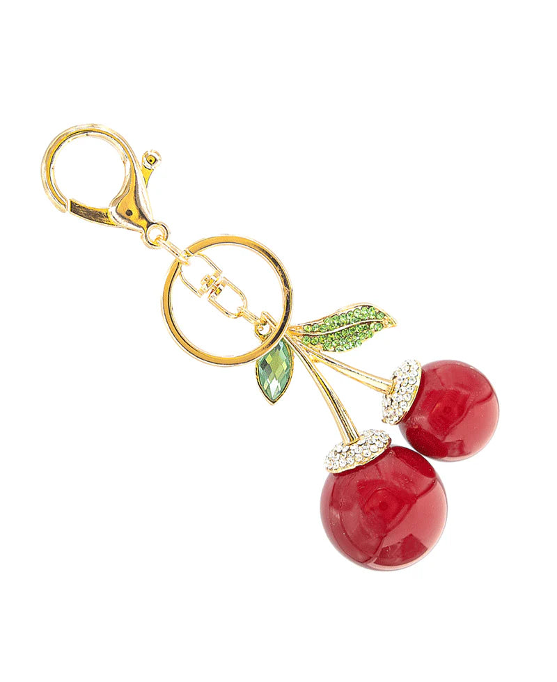 Chic & Cool Oversized Cherry Key Chain with Rhinestone Leaves-purse charm-Chic & Cool-Deja Nu Boutique, Women's Fashion Boutique in Lampasas, Texas