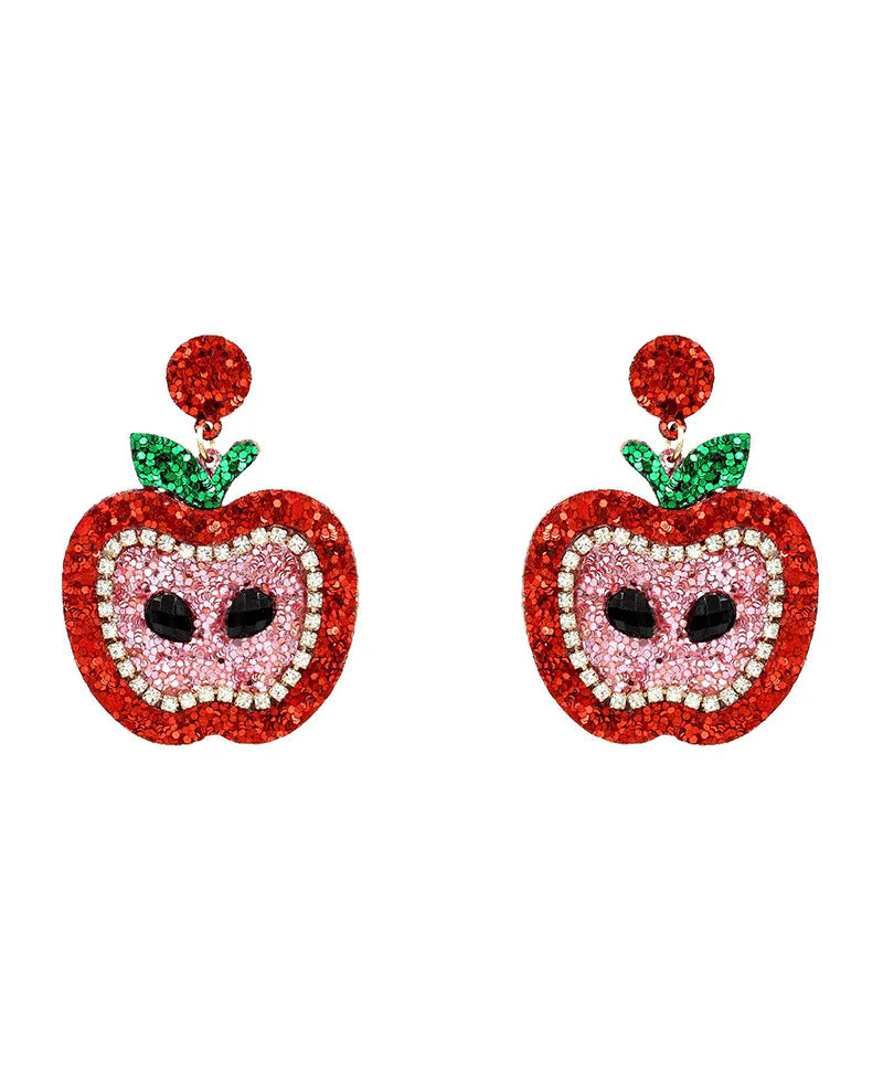 Chic & Cool Sparkly Apple Statement Earrings – Glitter Red-Earrings-Chic & Cool-Deja Nu Boutique, Women's Fashion Boutique in Lampasas, Texas