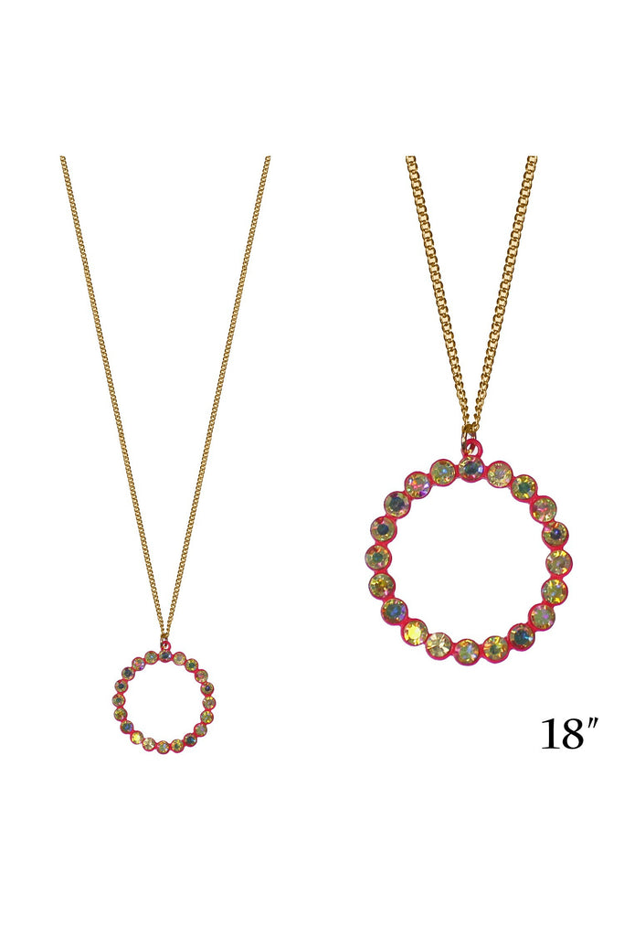 Circle Of Life Neon Pink Rhinestone Pendant Necklace-Necklaces-Deja Nu-Deja Nu Boutique, Women's Fashion Boutique in Lampasas, Texas