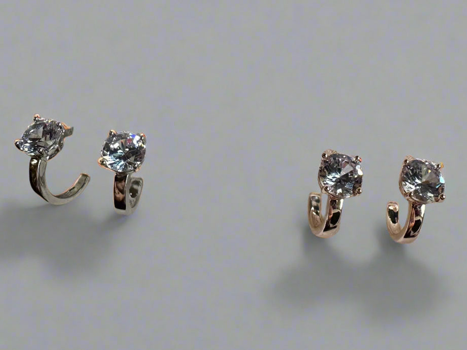 Classic Crystal Solitaire Hoop Earrings In Gold or Silver-Earrings-Deja Nu Tx-Deja Nu Boutique, Women's Fashion Boutique in Lampasas, Texas