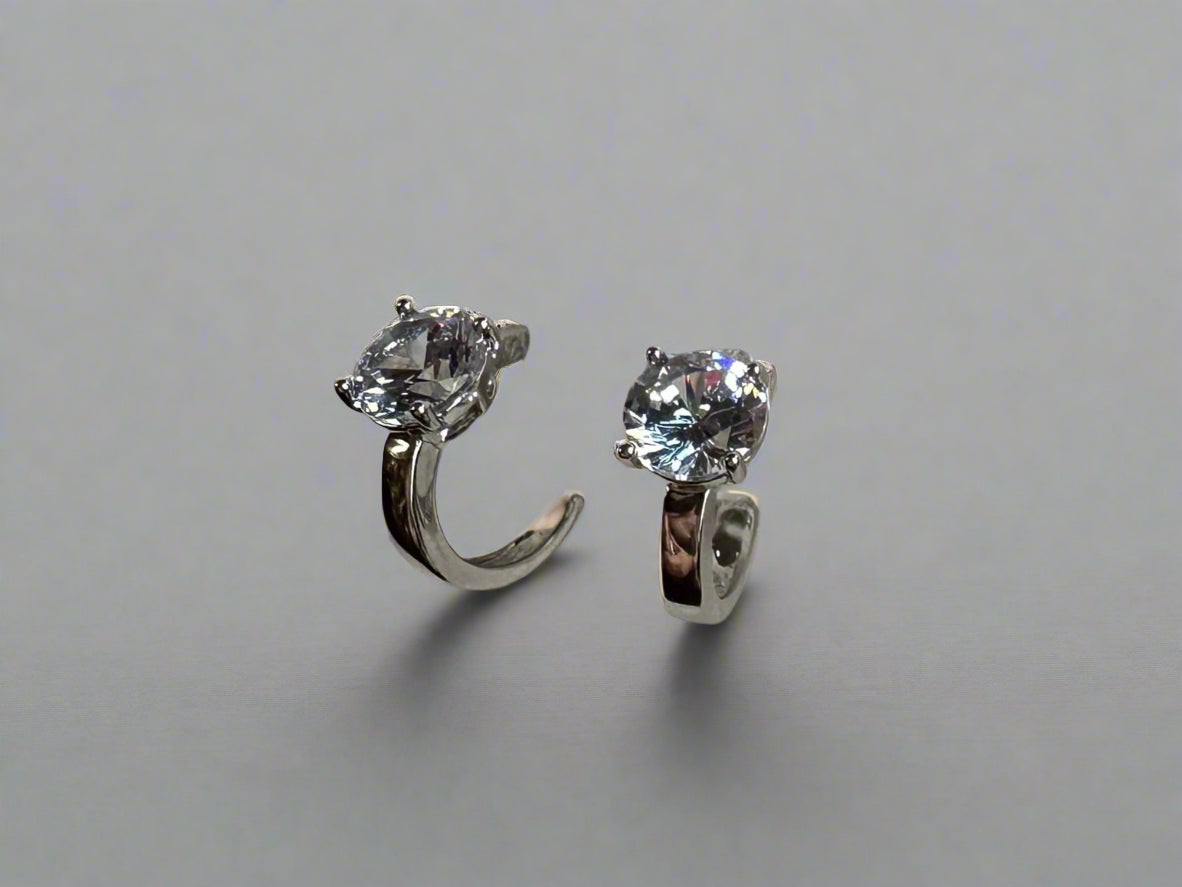 Classic Crystal Solitaire Hoop Earrings In Gold or Silver-Earrings-Deja Nu Tx-Deja Nu Boutique, Women's Fashion Boutique in Lampasas, Texas