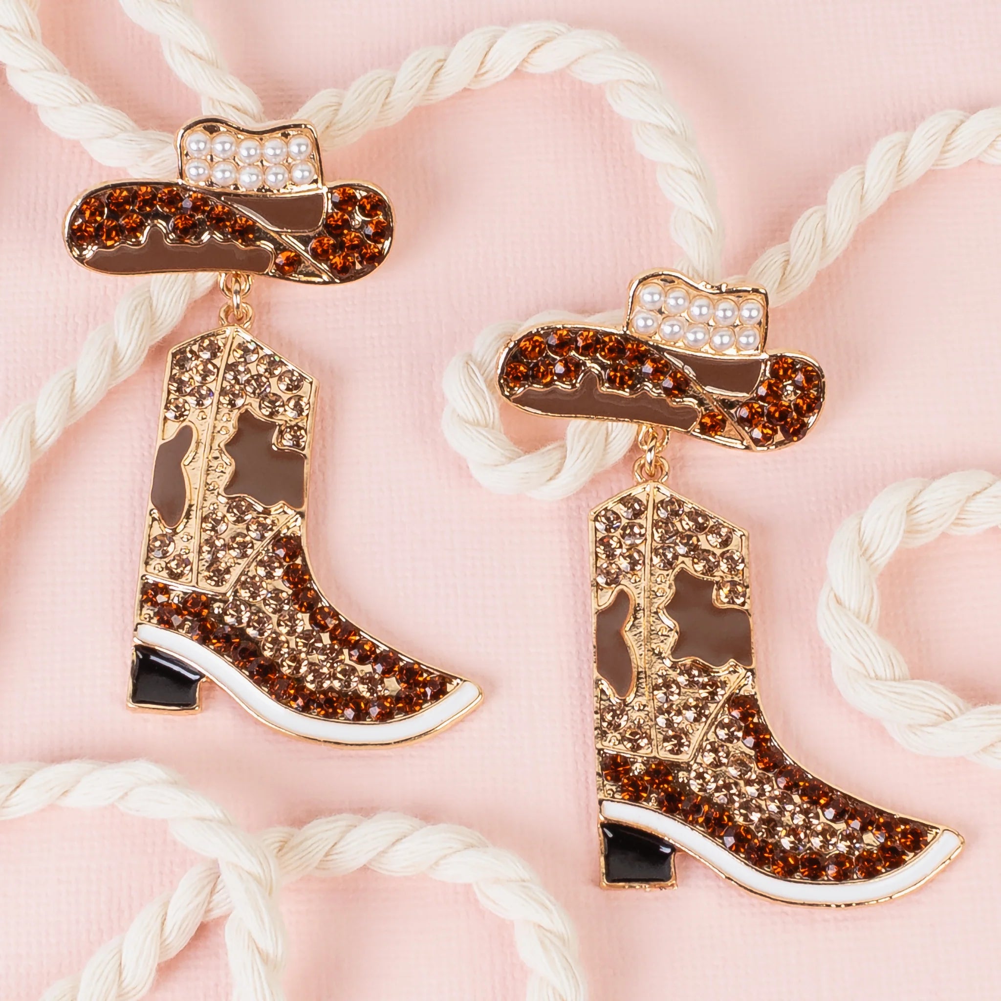 Cowgirl Glam Boot Earrings In Turquoise, Brown, or Black with Pearl Accent-Earrings-Deja Nu Tx-Deja Nu Boutique, Women's Fashion Boutique in Lampasas, Texas