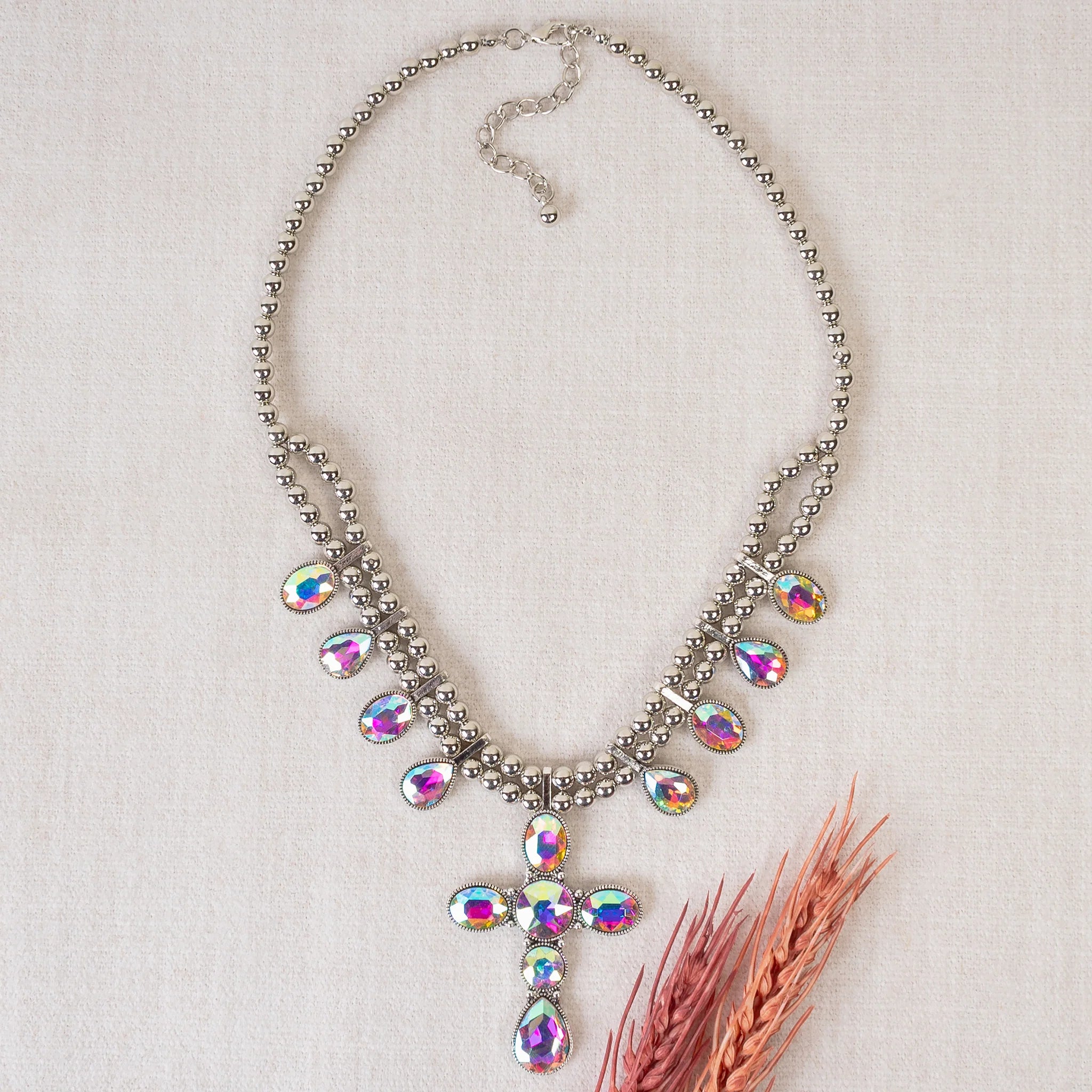 Crystal Cross Pendant Necklace in AB Iridescent-Necklaces-Deja Nu Tx-Deja Nu Boutique, Women's Fashion Boutique in Lampasas, Texas